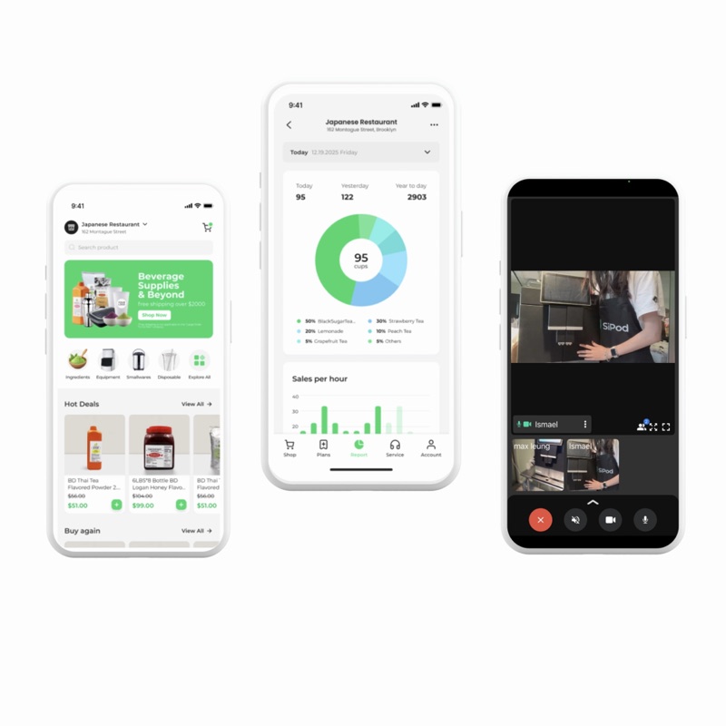 SiPod App 的补货、经营数据与远程设备服务界面